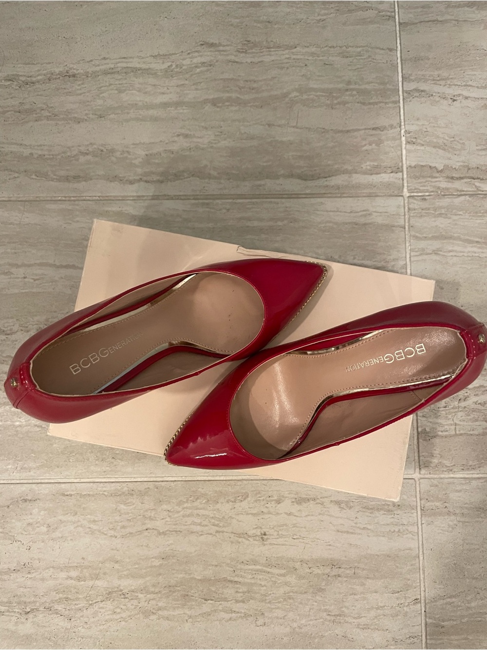 BCBG Red Patent Pointed Toe Pumps